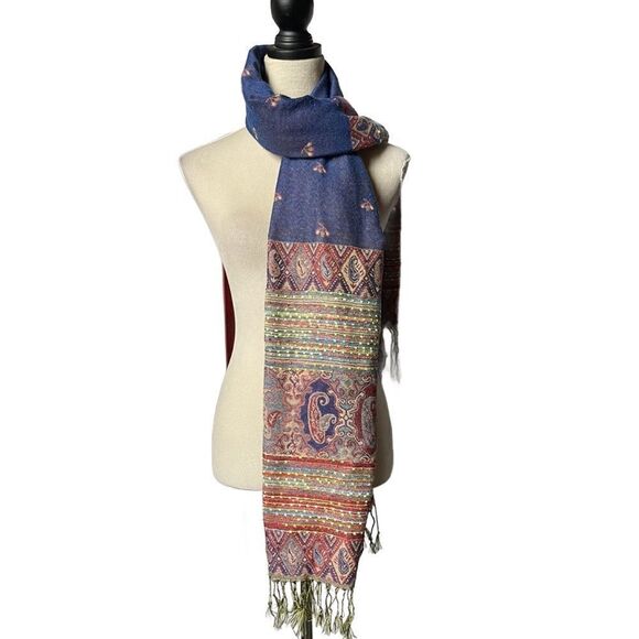 Pashmina Shawl/Scarf Multicolor w/Embroidered Designs & Tassels - Picture 6 of 15